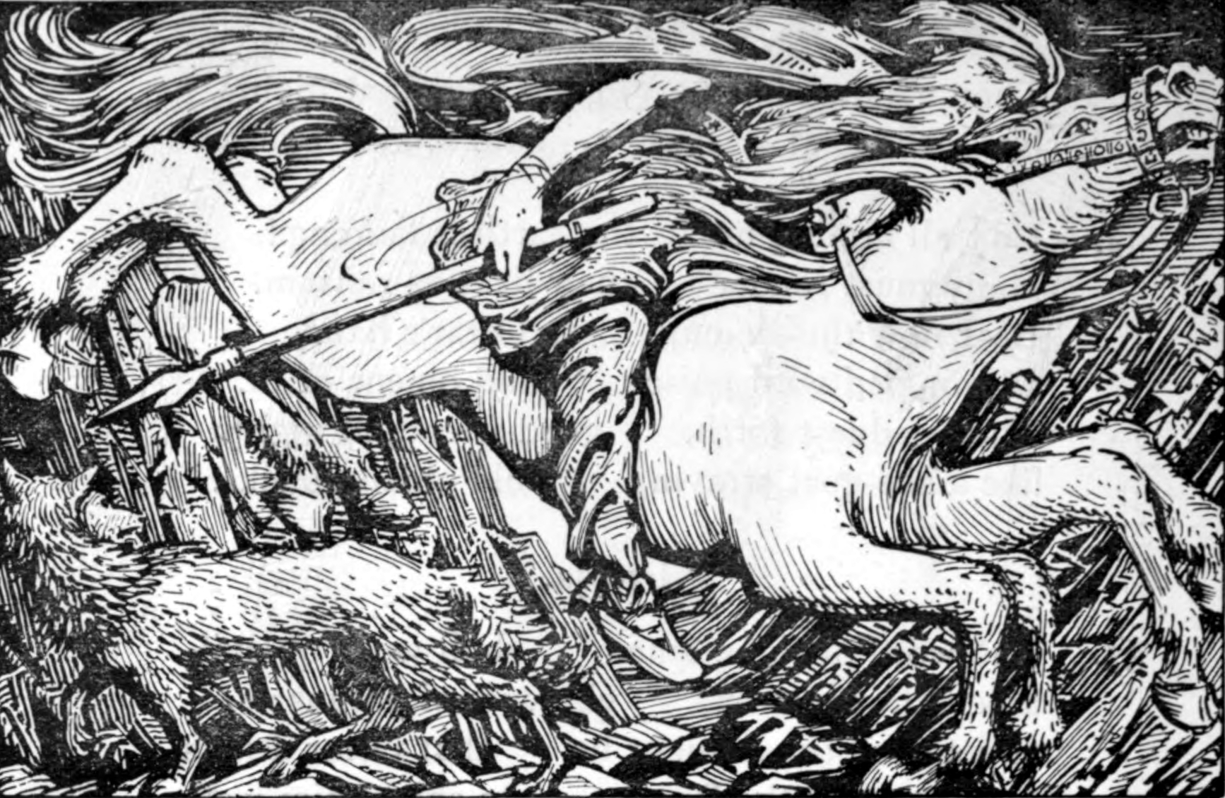 Oden på sin åttabenade häst Sleipner - Illustration av William Gershom Collingwood (1854-1932)