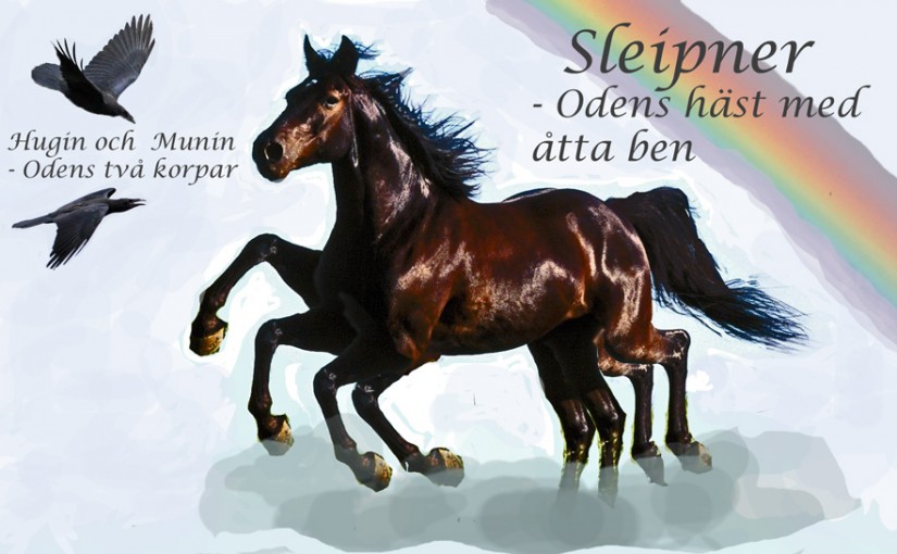 Odens häst Sleipner och korparna Hugin och Munin