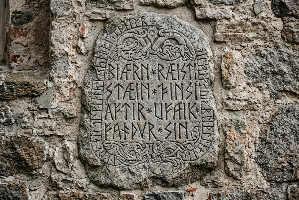 Runsten inmurad i Strägnäs domkyrka